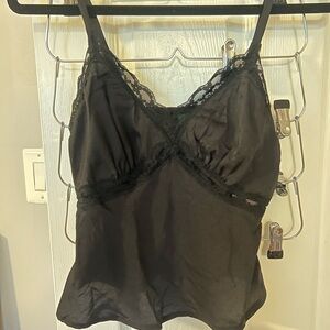 Black Lace Trim Satin Cami Top